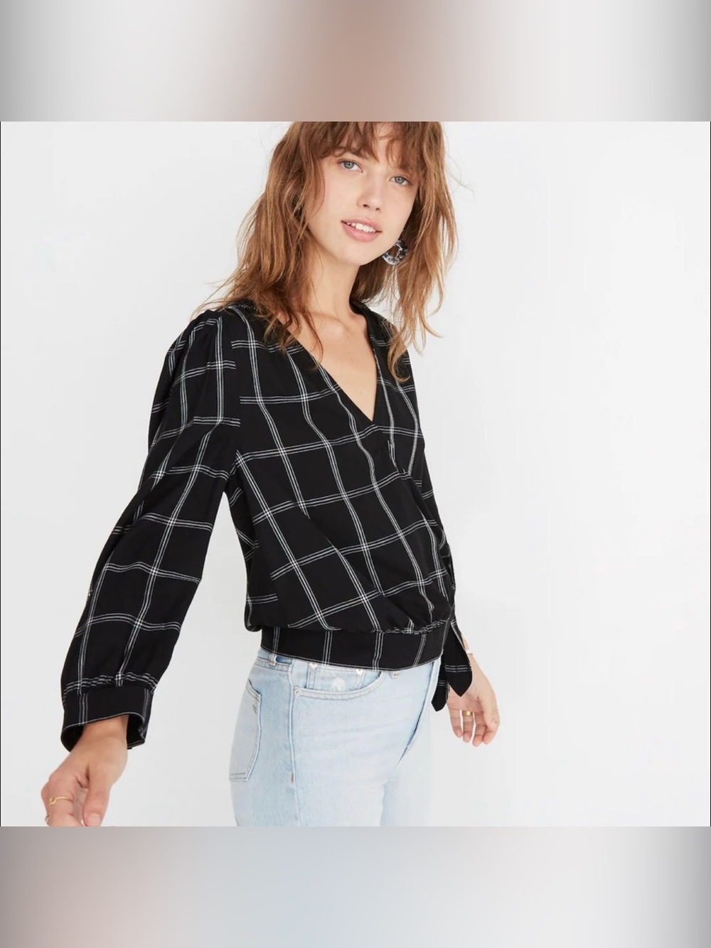 Madewell Windowpane Wrap Top Size S